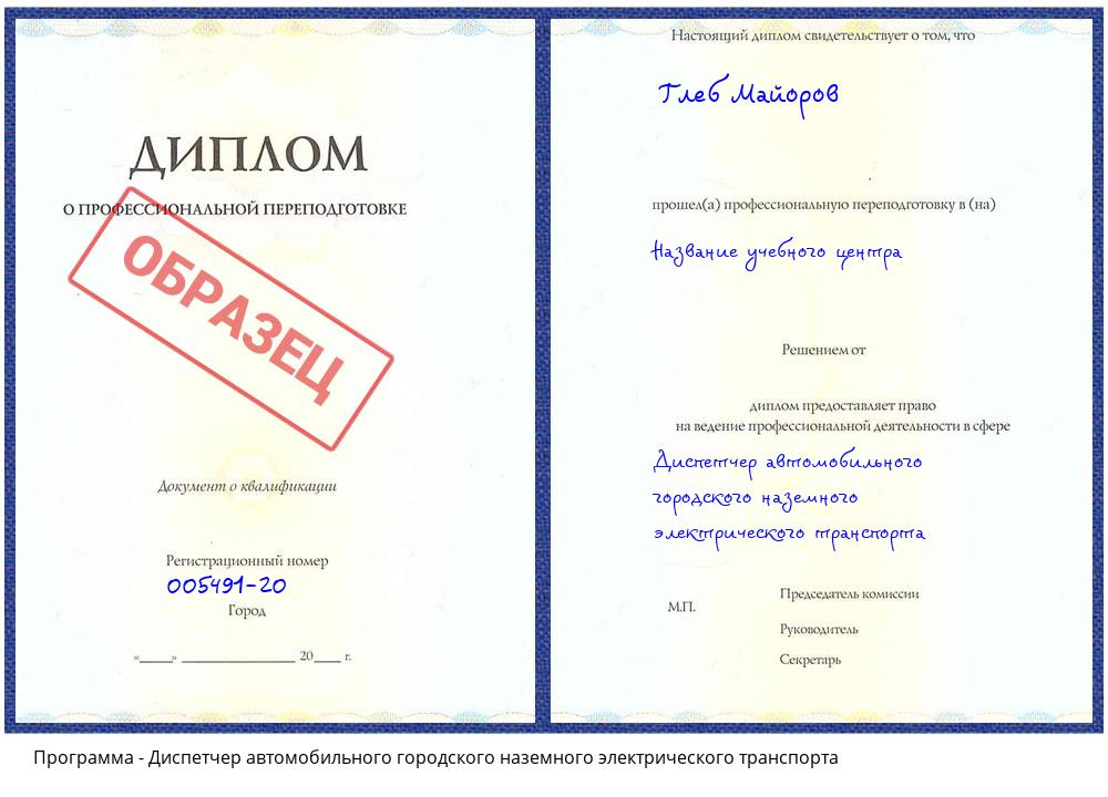 Диспетчер автомобильного городского наземного электрического транспорта Подольск