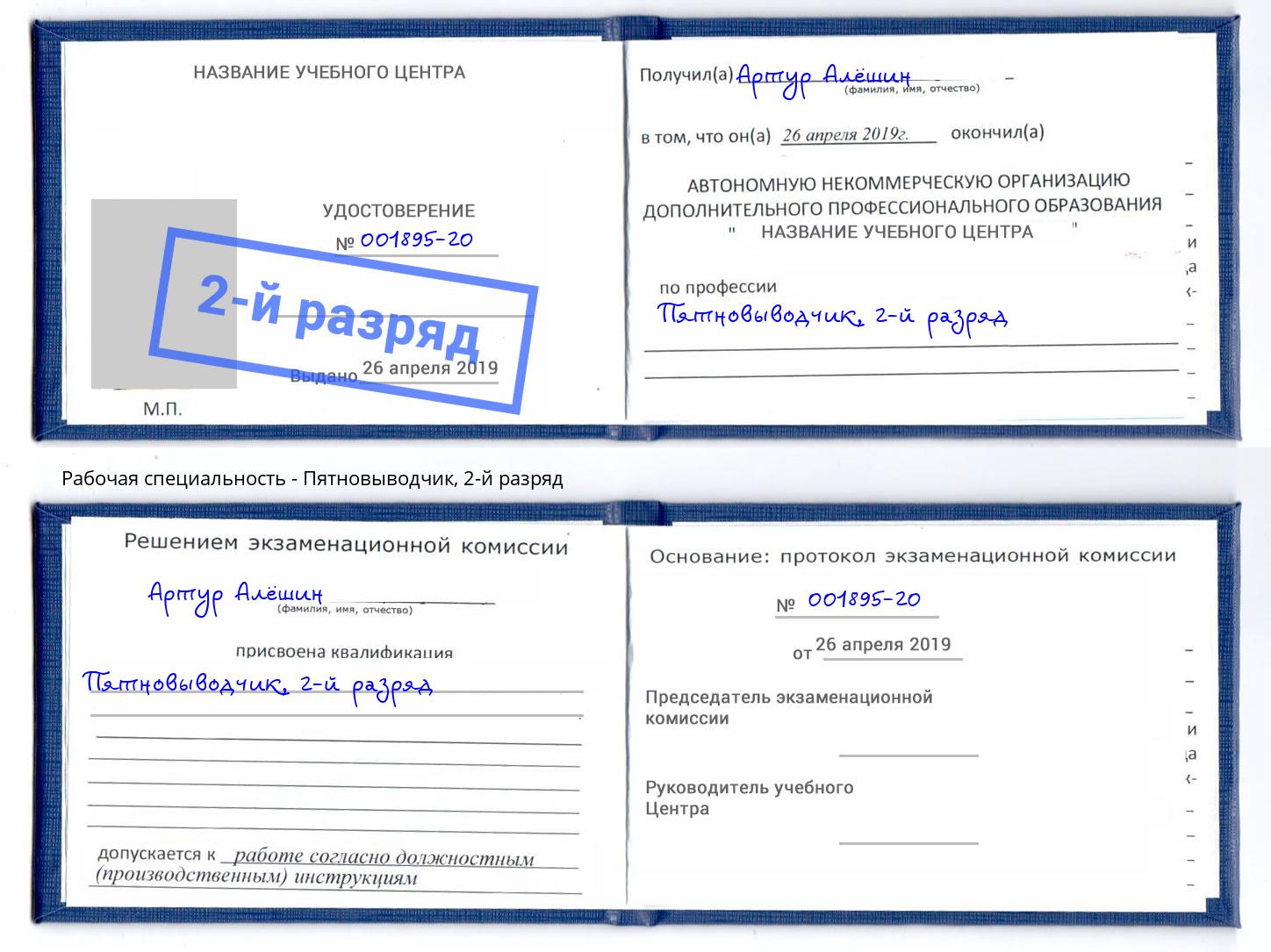 корочка 2-й разряд Пятновыводчик Подольск