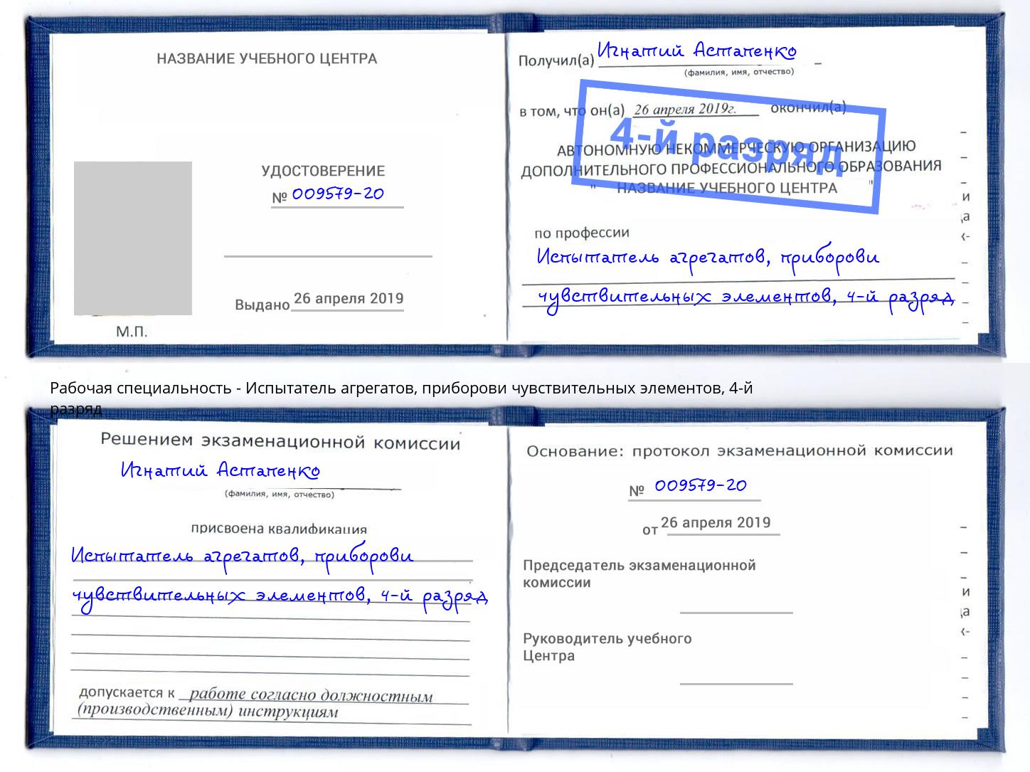 корочка 4-й разряд Испытатель агрегатов, приборови чувствительных элементов Подольск