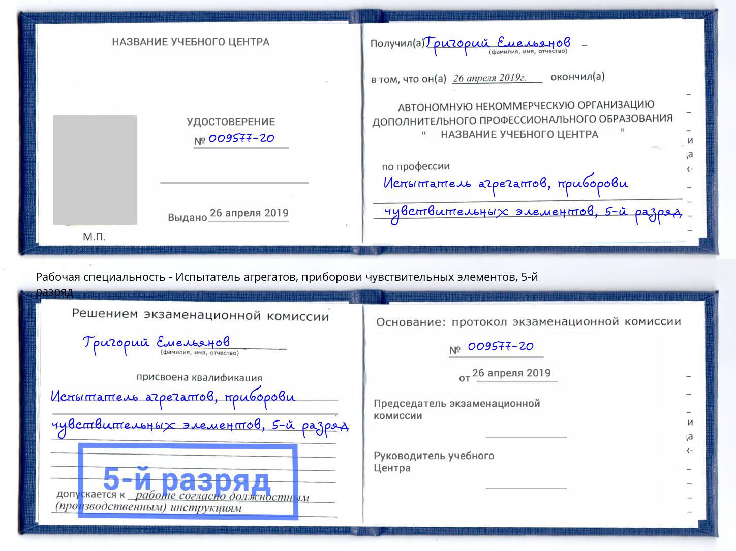 корочка 5-й разряд Испытатель агрегатов, приборови чувствительных элементов Подольск