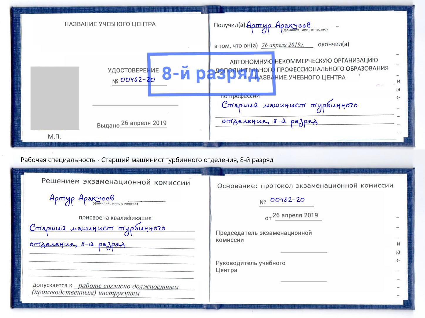 корочка 8-й разряд Старший машинист турбинного отделения Подольск