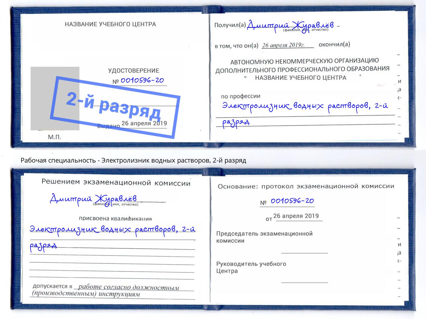 корочка 2-й разряд Электролизник водных растворов Подольск