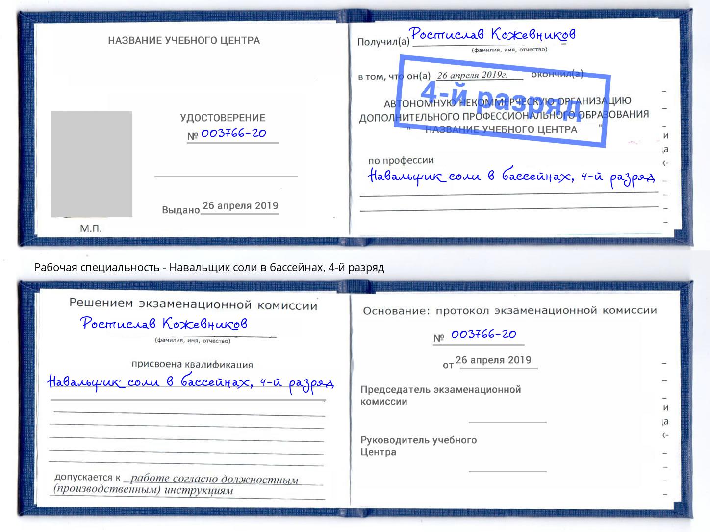 корочка 4-й разряд Навальщик соли в бассейнах Подольск