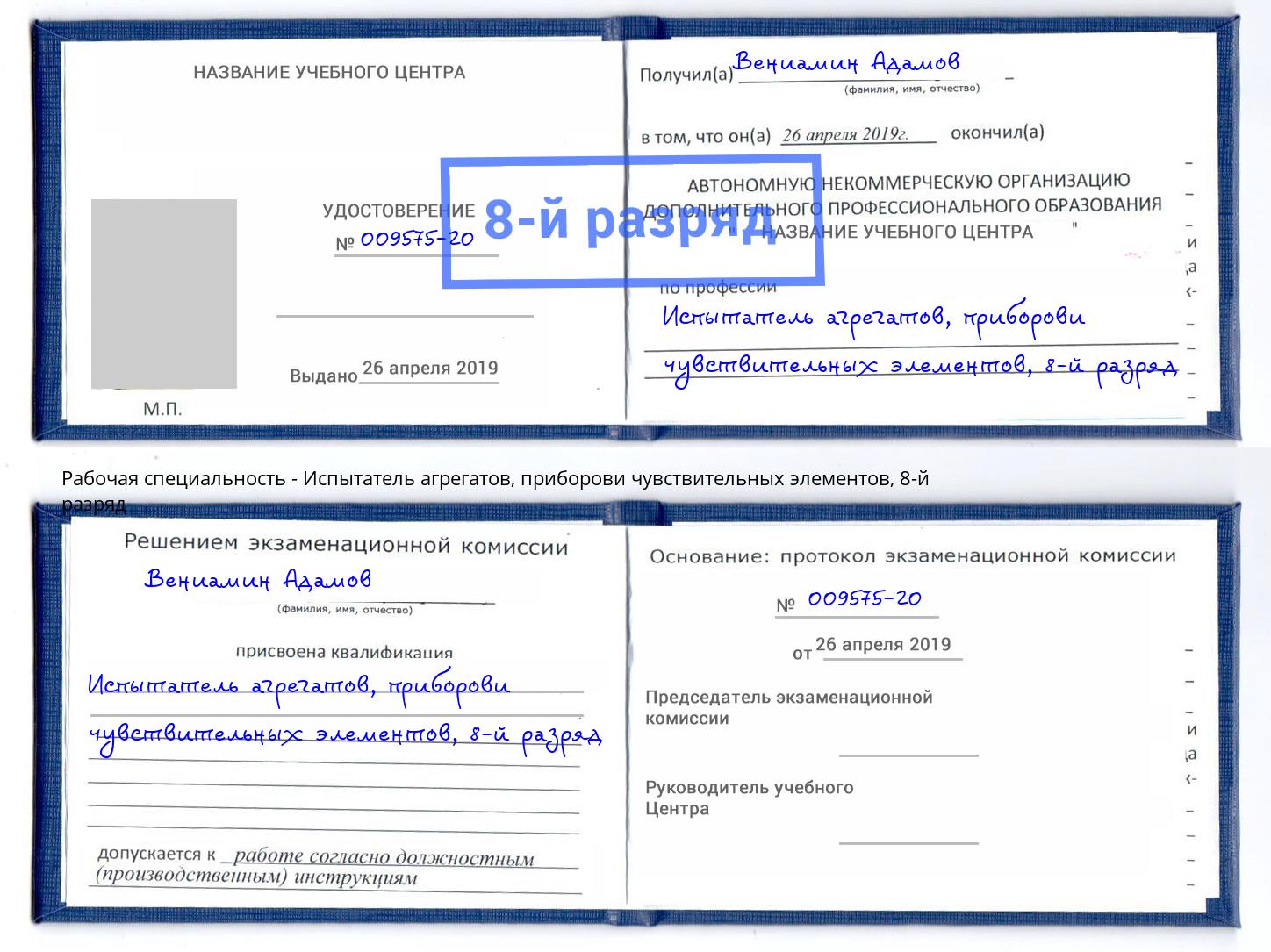 корочка 8-й разряд Испытатель агрегатов, приборови чувствительных элементов Подольск